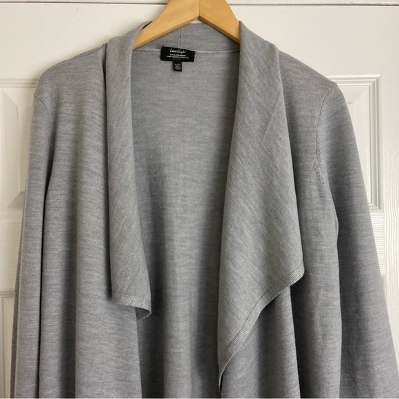 Lord & Taylor Extra Fine Merino Wool Open Draped Cardigan Light Grey Petite PL - Picture 2 of 8